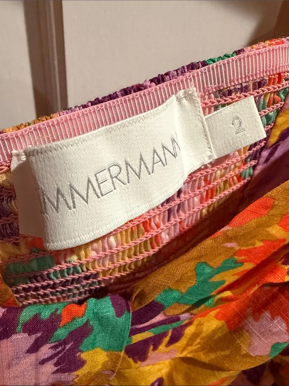 Zimmermann Orange Pink Floral Ruffle-Sleeve Mini Dress